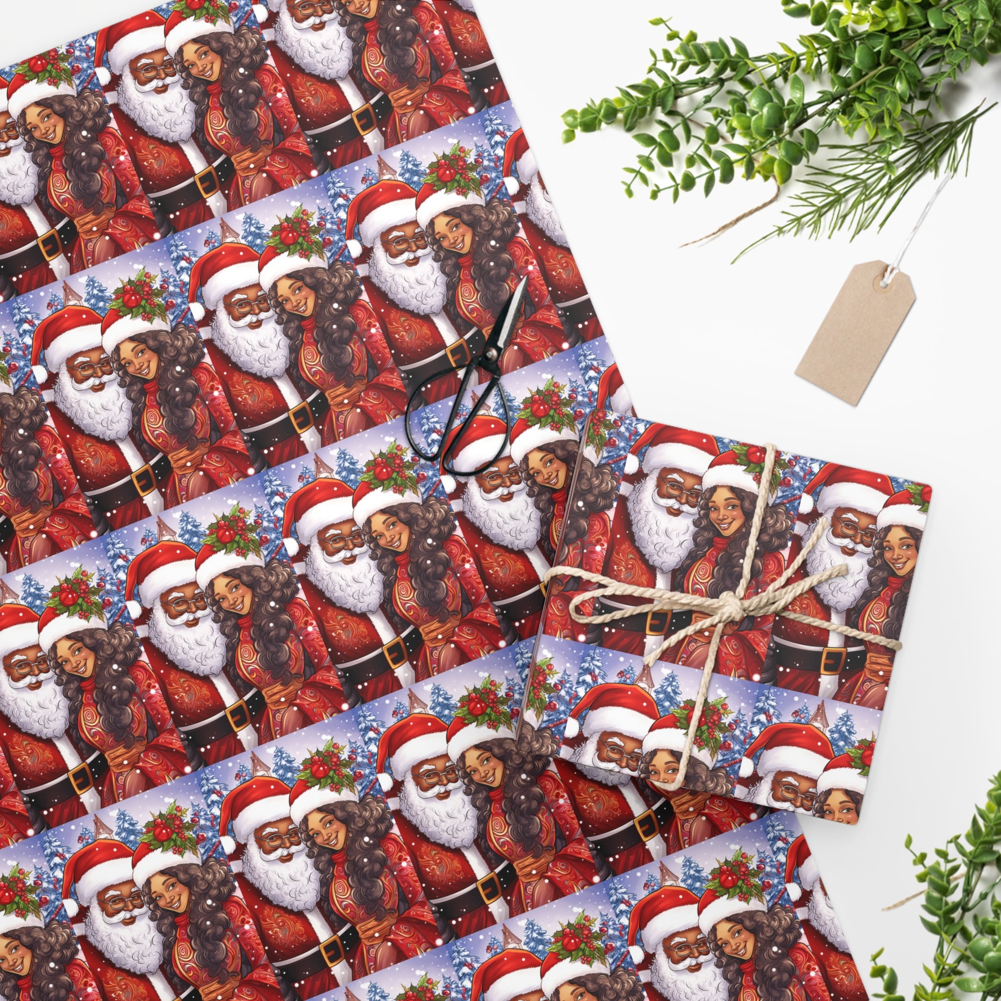 Mr and Mrs Clause blue and red Wrapping Paper