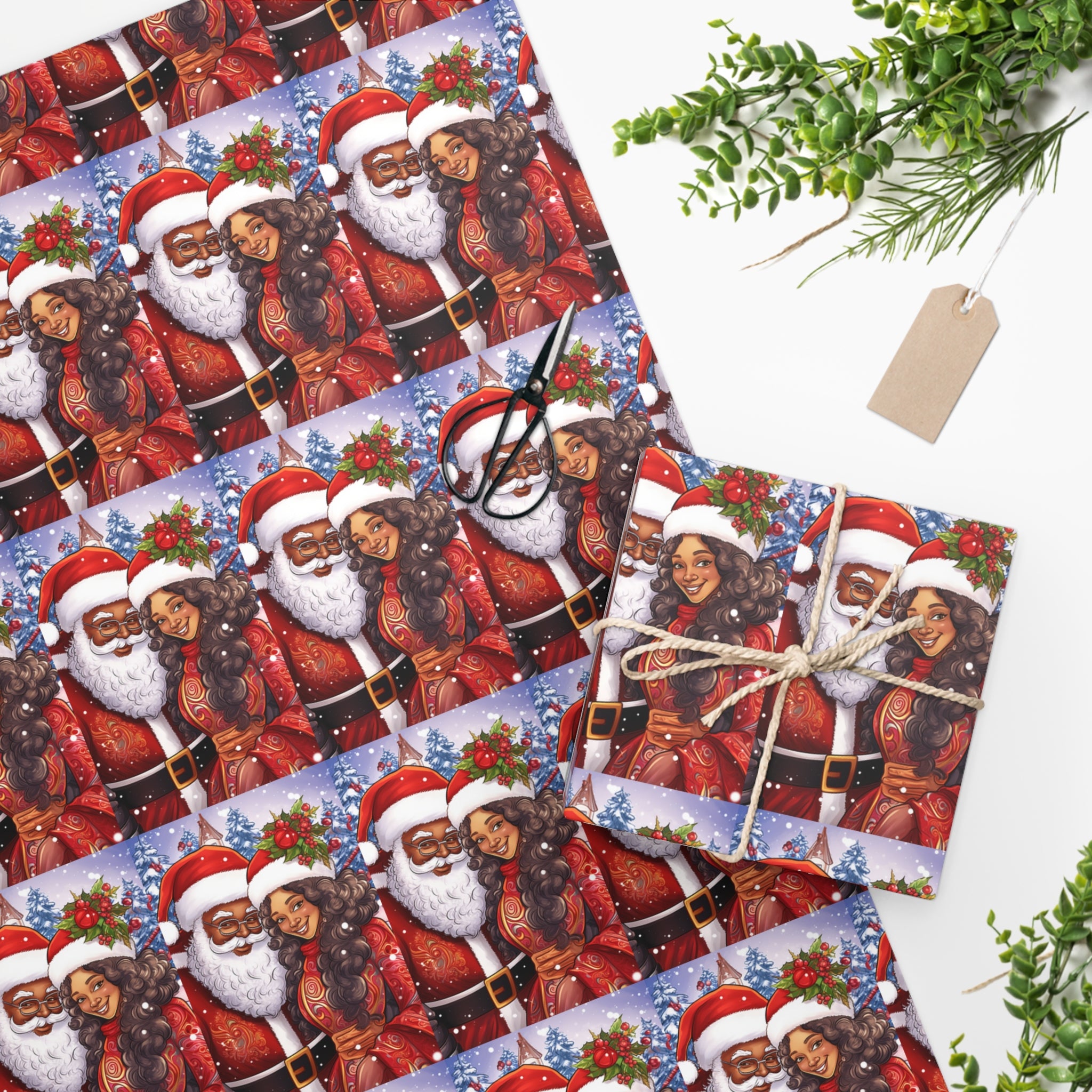 Mr and Mrs Clause blue and red Wrapping Paper