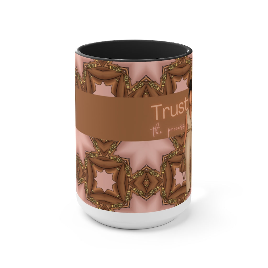 Trust the process Two-Tone Coffee Mugs, 15oz