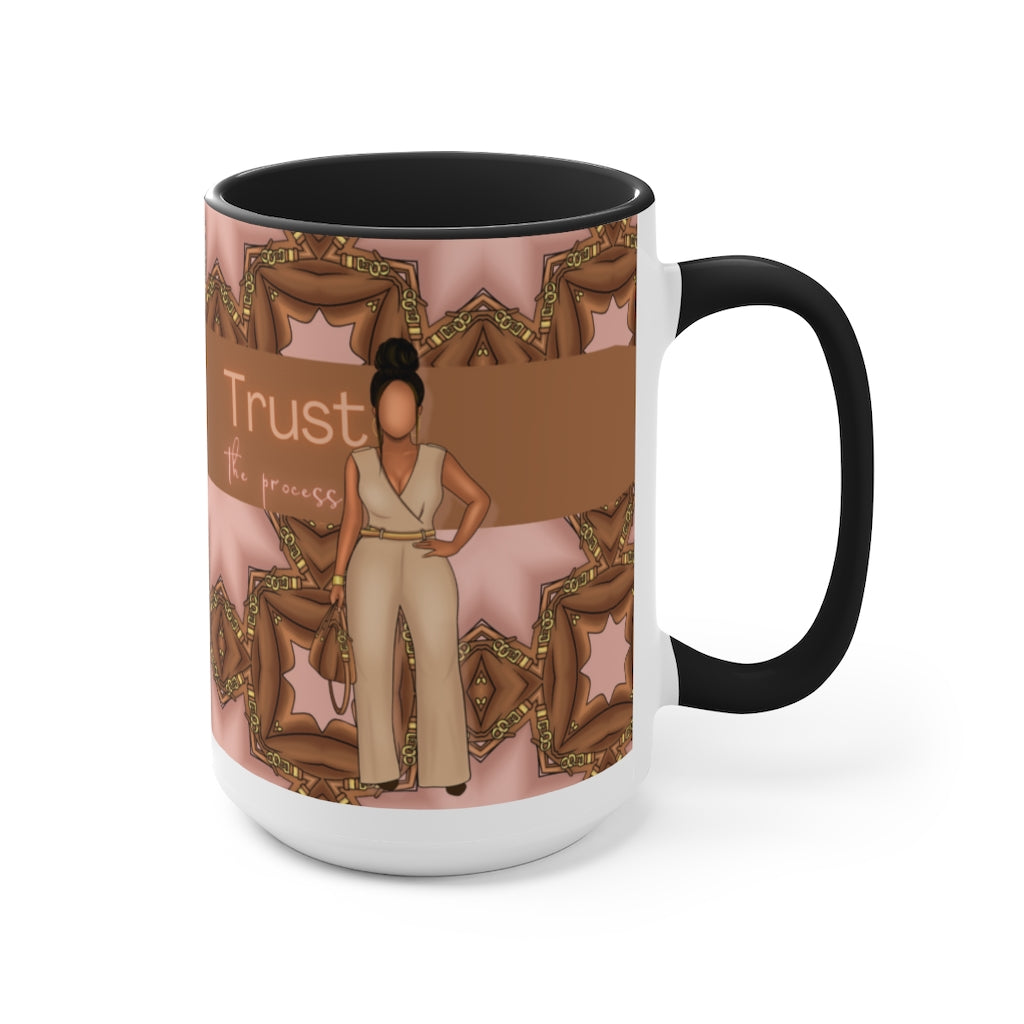 Trust the process Two-Tone Coffee Mugs, 15oz