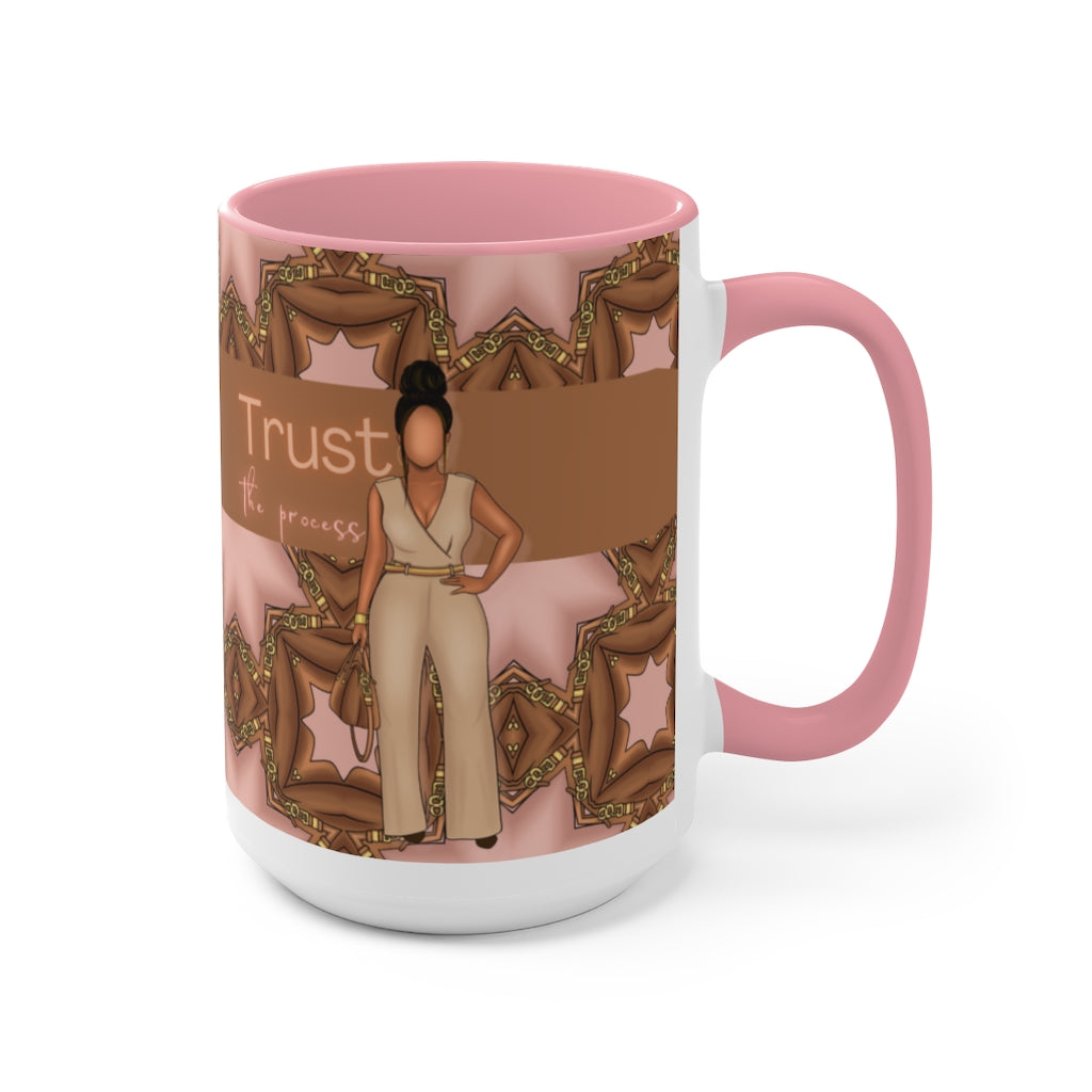Trust the process Two-Tone Coffee Mugs, 15oz