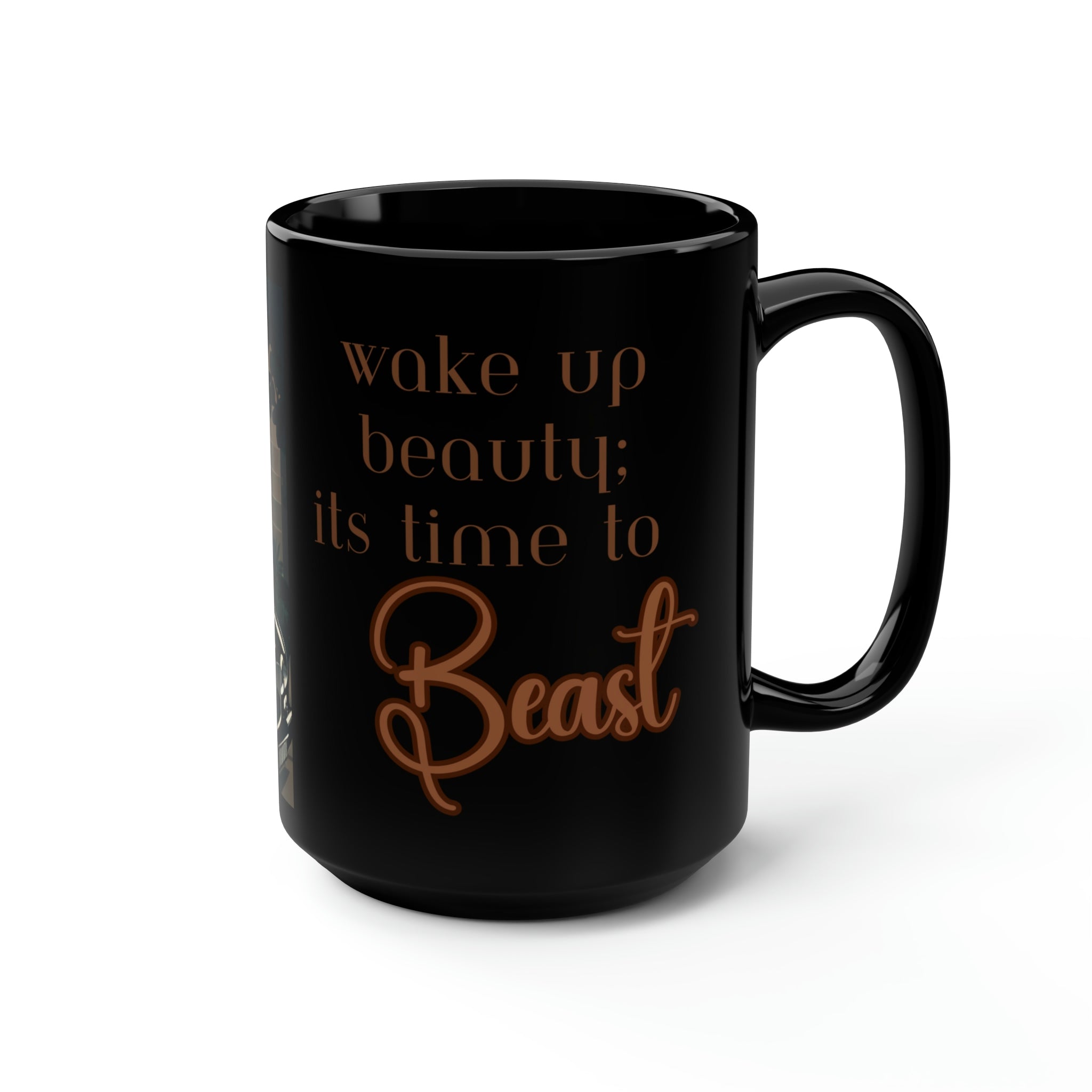 Wake up Beauty Black Mug, 15oz