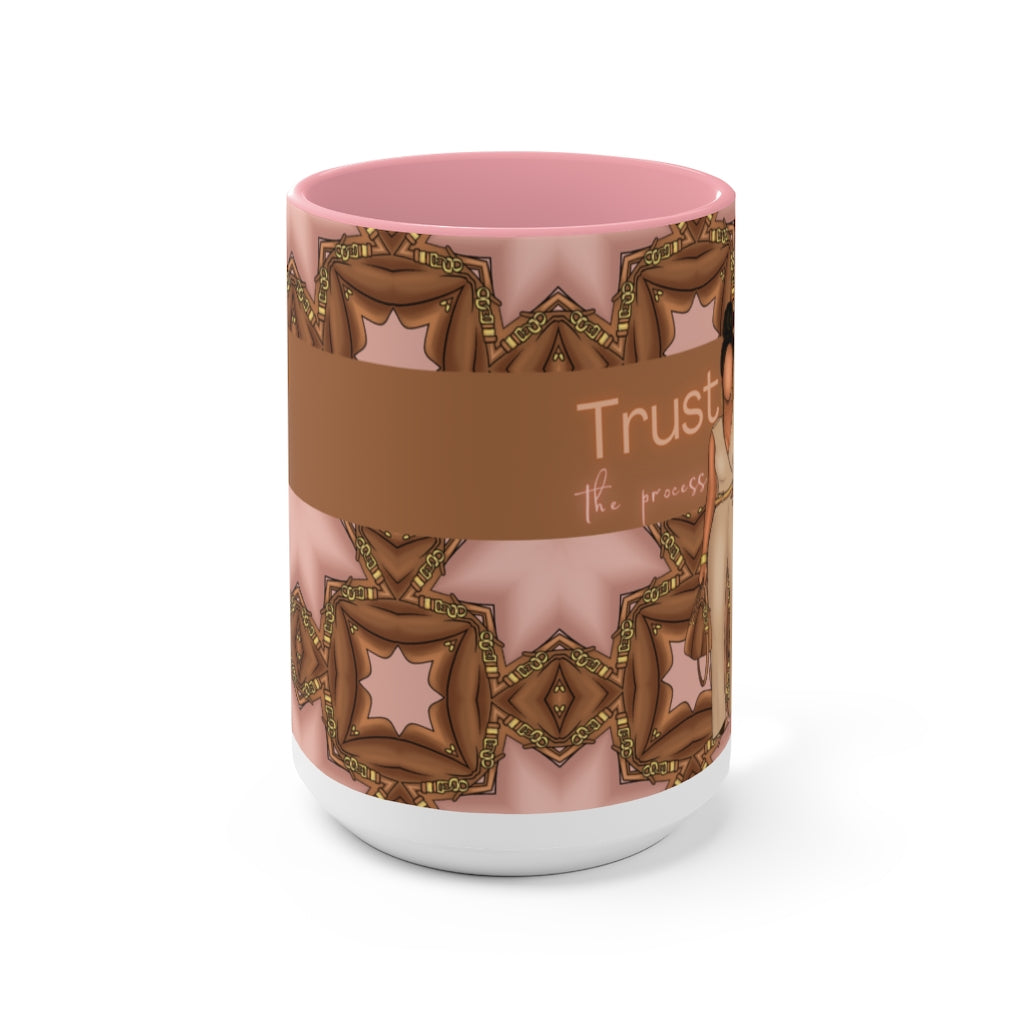 Trust the process Two-Tone Coffee Mugs, 15oz