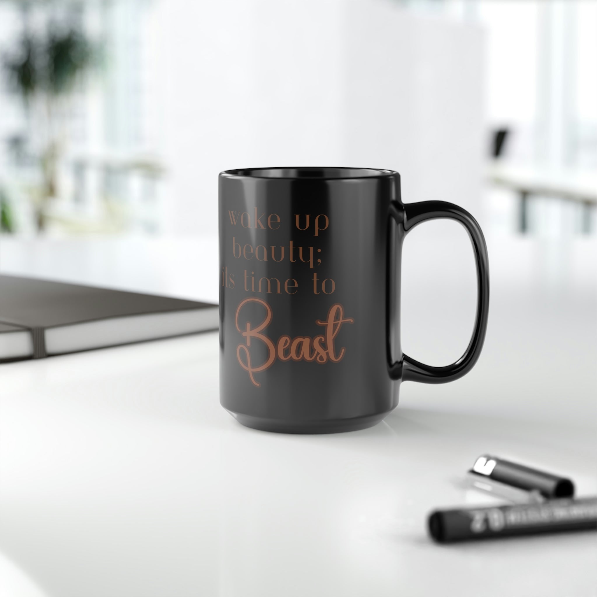 Wake up Beauty Black Mug, 15oz