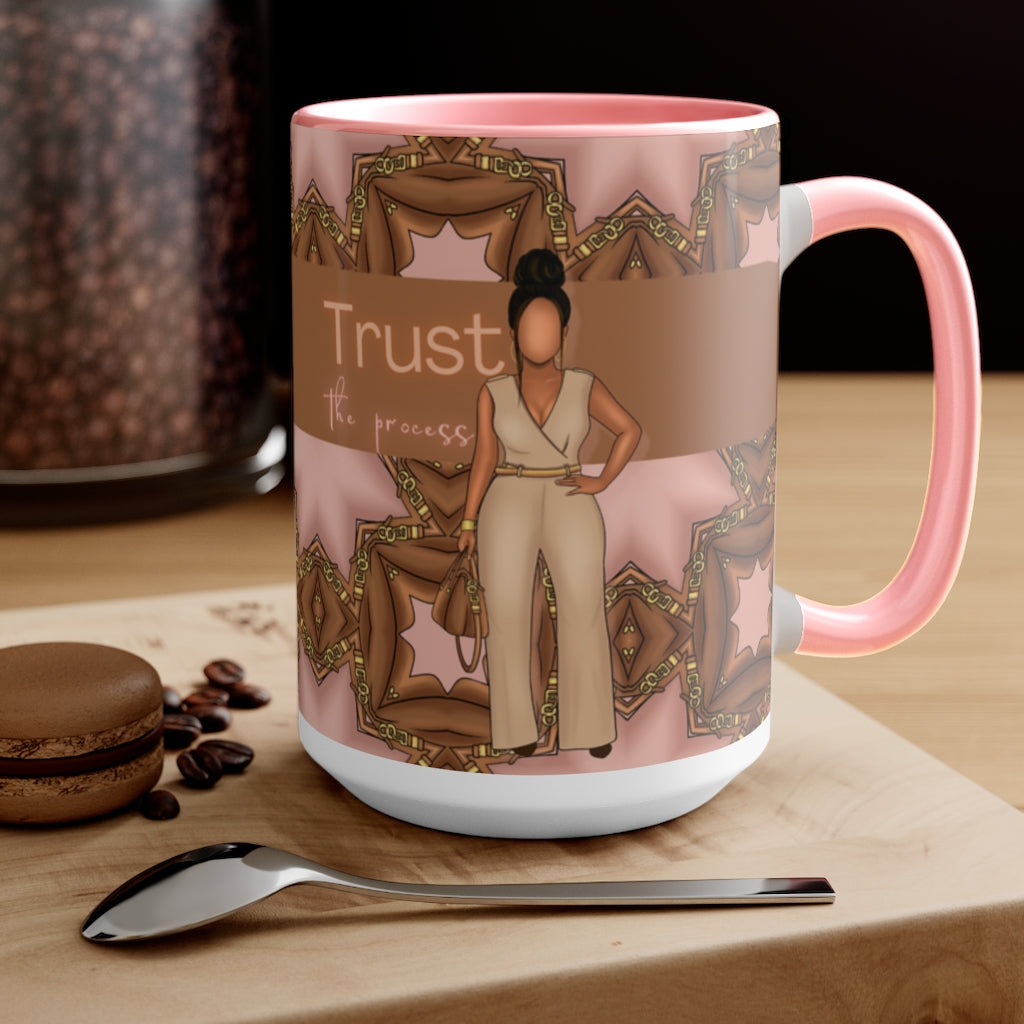Trust the process Two-Tone Coffee Mugs, 15oz