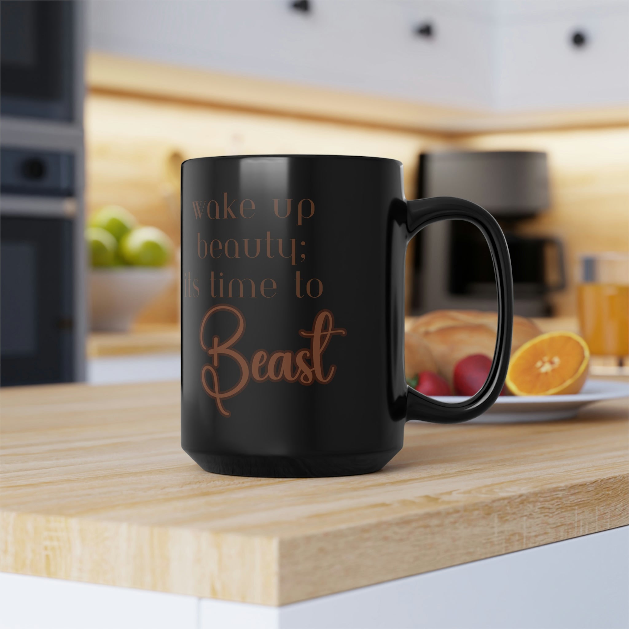 Wake up Beauty Black Mug, 15oz