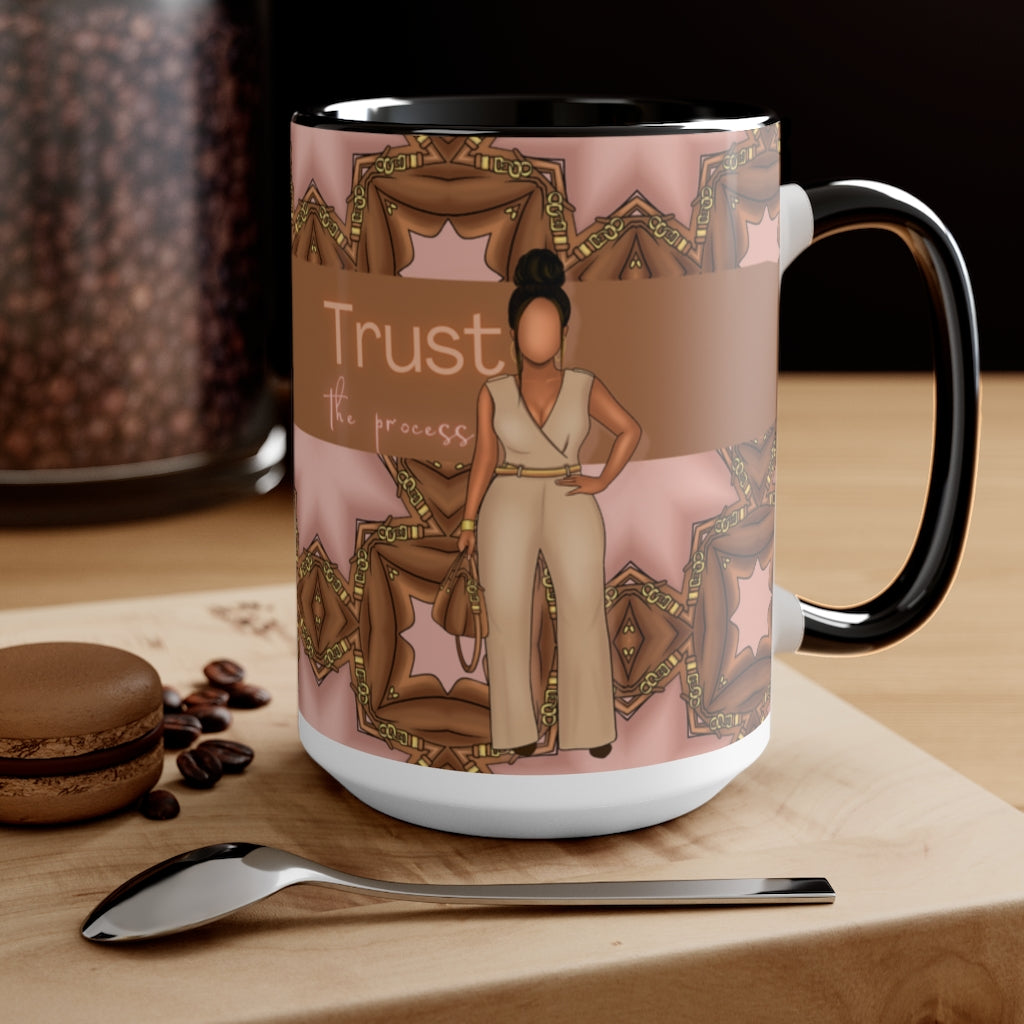 Trust the process Two-Tone Coffee Mugs, 15oz